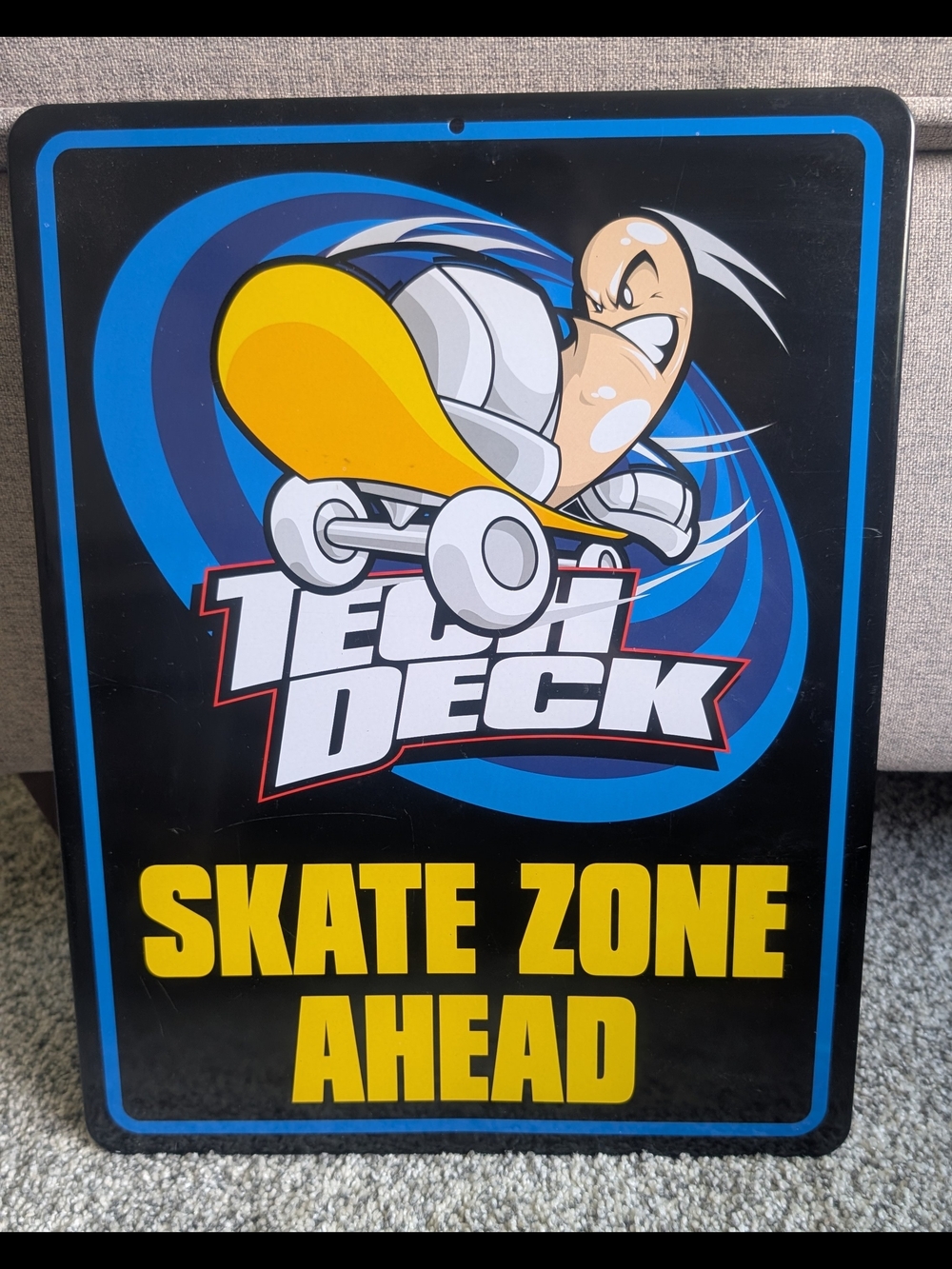 Tech Deck Tin Blue/Yellow Metal Skateboarding Street Sign Skate Zone Ahead 12.5"